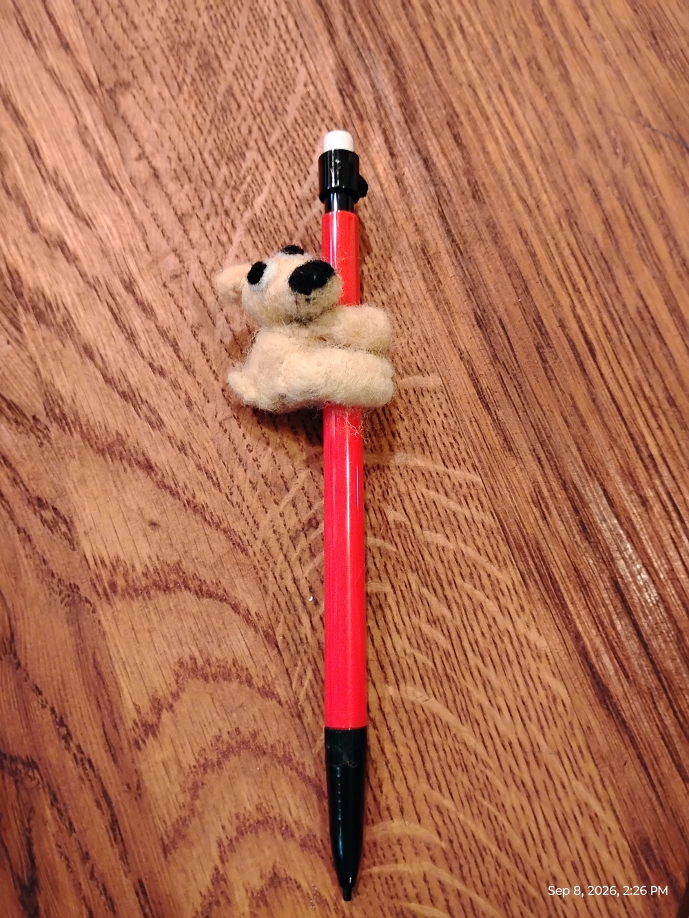 Homade Felted Bear That Slides Onto Pencils,  Pens, And Sticks